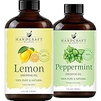 Lemon Essential Oil and Peppermint Essential Oil Set – Huge 4 Fl. Oz – 100% Pure and Natural Essential Oils – Premium Therapeutic Grade with Premium Glass Dropper