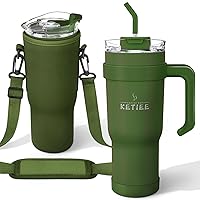 KETIEE 40 oz Tumbler with Handle & Carrier Bag, Stainless Steel Vacuum Insulated Coffee Cup with Leakproof Lid & Straw, Reusable Water Jug, Cupholder Friendly Travel Mug with Sleeve, Dishwasher Safe