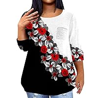 Womens Plus Size Tops Dressy Casual 3/4 Length Sleeve Shirts Crewneck Blouses Tunics or Tops to Wear with Leggings