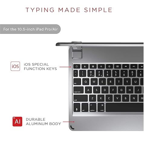 Brydge 10.5 Keyboard for iPad Air (2019) and iPad Pro 10.5-inch | Aluminum Bluetooth 4.2 Keyboard with Backlit Keys (Silver)