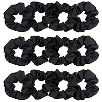 IVARYSS Black Scrunchies for Women, Premium Satin Softer than Silk, Elastic Bands Ponytail Holder Hair Accessories, 12 Pack