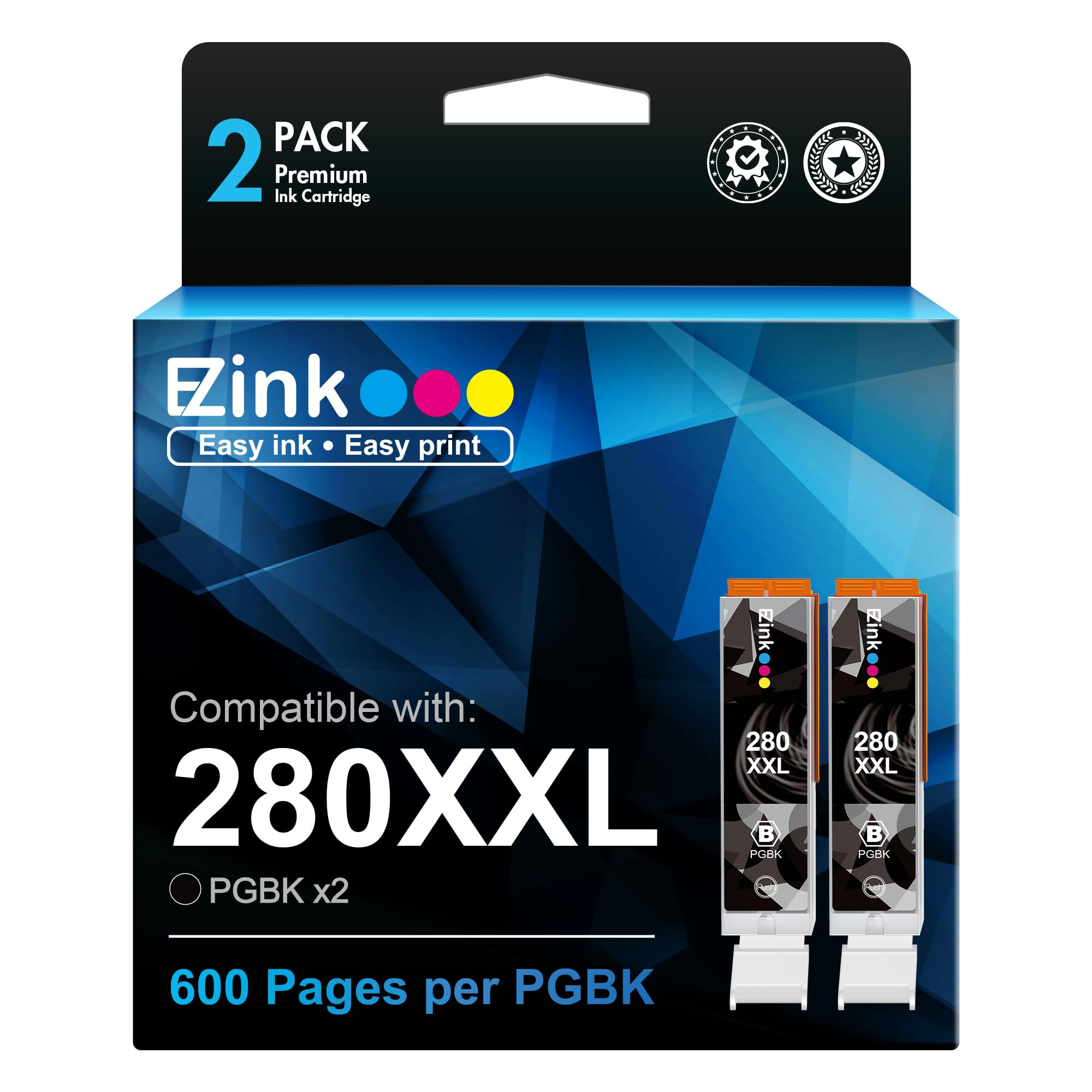 E-Z Ink (TM Compatible Ink Cartridge Replacement for Canon PGI-280XXL PGI 280 XXL Compatible with PIXMA TR7520 TR8520 TS6120 TS6220 TS8120 TS8220 TS9120 TS9520 TS9521C Printer (2 PGBK)