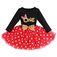 Baby Girl 1st 2nd 3rd Birthday Outfit Mouse Dress Polka Dots Tutu Skirt Cake Smash Long Sleeve Clothes for Photo Shoot