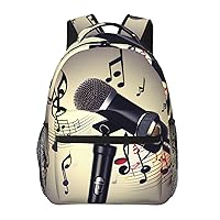 Microphone With Music Note Print Laptop Backpack Stylish Bookbag College Daypack Travel Business Work Bag For Men Women