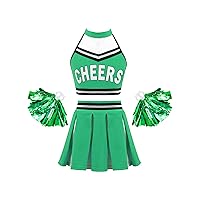 CHICTRY Kids Girls Cheer Leader Costume High School Musical Cheer Uniform Outfit and Pom Poms Set