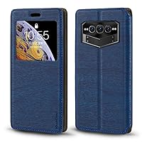 for Doogee V Max Case, Wood Grain Leather Case with Card Holder and Window, Magnetic Flip Cover for Doogee V Max (6.58”) Blue