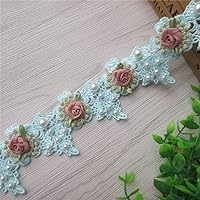 100cm Vintage Pearl Rose Flowers Lace Trim Fabric Rhinestone Embellishment Floral Appliques Lace Ribbon Ornaments Handmade DIY Sewing Craft for Costume Hat Decoration 1.96