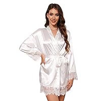 GAESHOW Silk Robes for Women, Bridesmaid Bride Party Lace-Trim Satin Robes Bath Robes Female Sleepwear