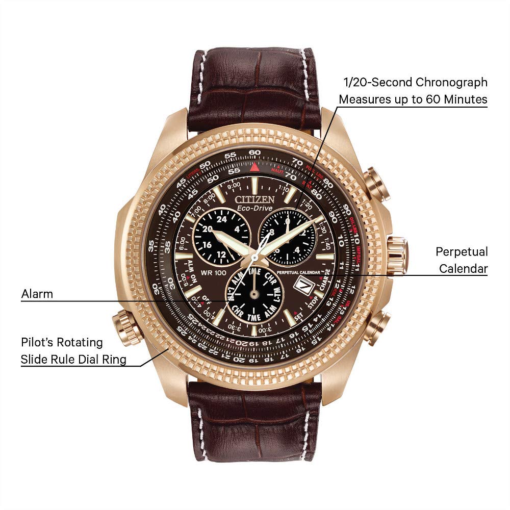 Citizen Men's Eco-Drive Weekender Brycen Chronograph Watch in Gold-tone Stainless Steel, Brown Leather strap (Model: BL5403-03X)
