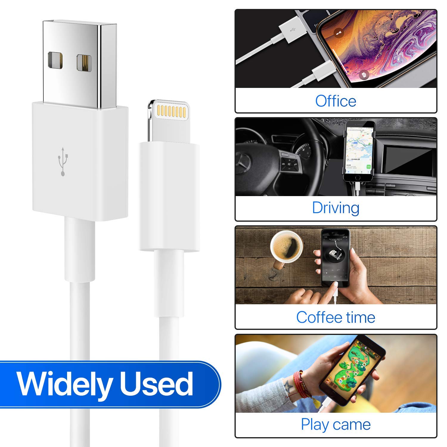 iPhone Charger AUNC 3PACK 6Feed Long Lightning to USB Charging Cable Fast Connector Data Sync Transfer Core Compatible with iPhone 14/iPhone 11/Xs Max/X/8/7/Plus/6S/6/SE/5S iPad