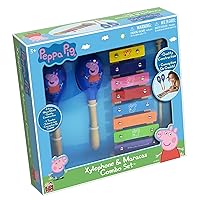 Peppa Pig: Wood Xylophone & Maracas Combo Set - 8 Notes & Keys, Includes: Wooden Mallet & 2 Wooden Maracas, Educational Music Toys for Toddler & Preschoolers, Percussion Learning Kit