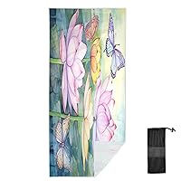 Lotus Painting Beach Towel Soft Absorbent Quick Dry Sand Free Lightweight Polyester Camping Towels for Beach Travel Swim 30x60 in