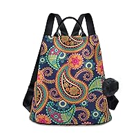 ALAZA Paisley Colorful Flowers and Leaves on Blue Outdoor Backpack Bags for Woman Ladies