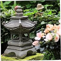 Zen Garden Pagoda Lantern, 34cm/13.4inch Resin Solar Pagoda Lantern Outdoor Statue, Waterproof Japanese Garden Solar Pathway Lamp for Zen Garden Landscape Décor