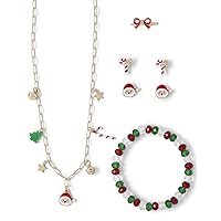 Girls' 5-Piece Jewelry Gift Set, Christmas Necklace, Bracelet, Ring and Earrings, Multi Color, NO Size