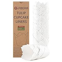 Gifbera White Tulip Cupcake Liners Paper Baking Cups Medium 200-Count, Unbleached Parchment Paper Tulip Muffin Liners Cupcake Wrapper for Wedding, Birthday, Party, Christmas