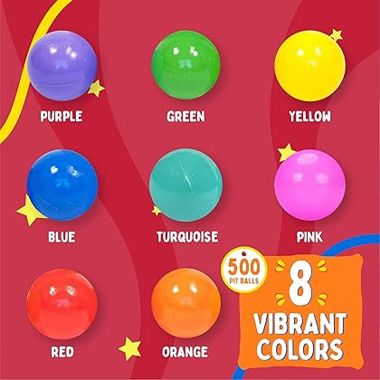 Playz 500 Soft Plastic Mini Ball Pit Balls w/ 8 Vibrant Colors - Crush Proof, Non Toxic, Safe Assorted Bulk Plastic Balls for Toddler, Baby & Kids Playpen, Play Tents Indoor & Outdoor Playtime Fun