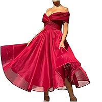 Womens Satin Prom Dress 2024 Plus Size Off The Shoulder Long A Line Swing Dresses Sexy Formal Gowns Evening Party Dress