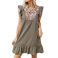 Summer Dresses for Women 2024, Womens Casual Embroidered Sleeveless Petite Solid Color Short Dress, S, XL