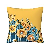 Yellow and Blue Floral Print Throw Pillow Cover Soft Decorative Pillowcase 18