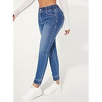 Jeans for Women Slant Pocket Jogger Jeans Jeans for Women (Color : Medium Wash, Size : Small)