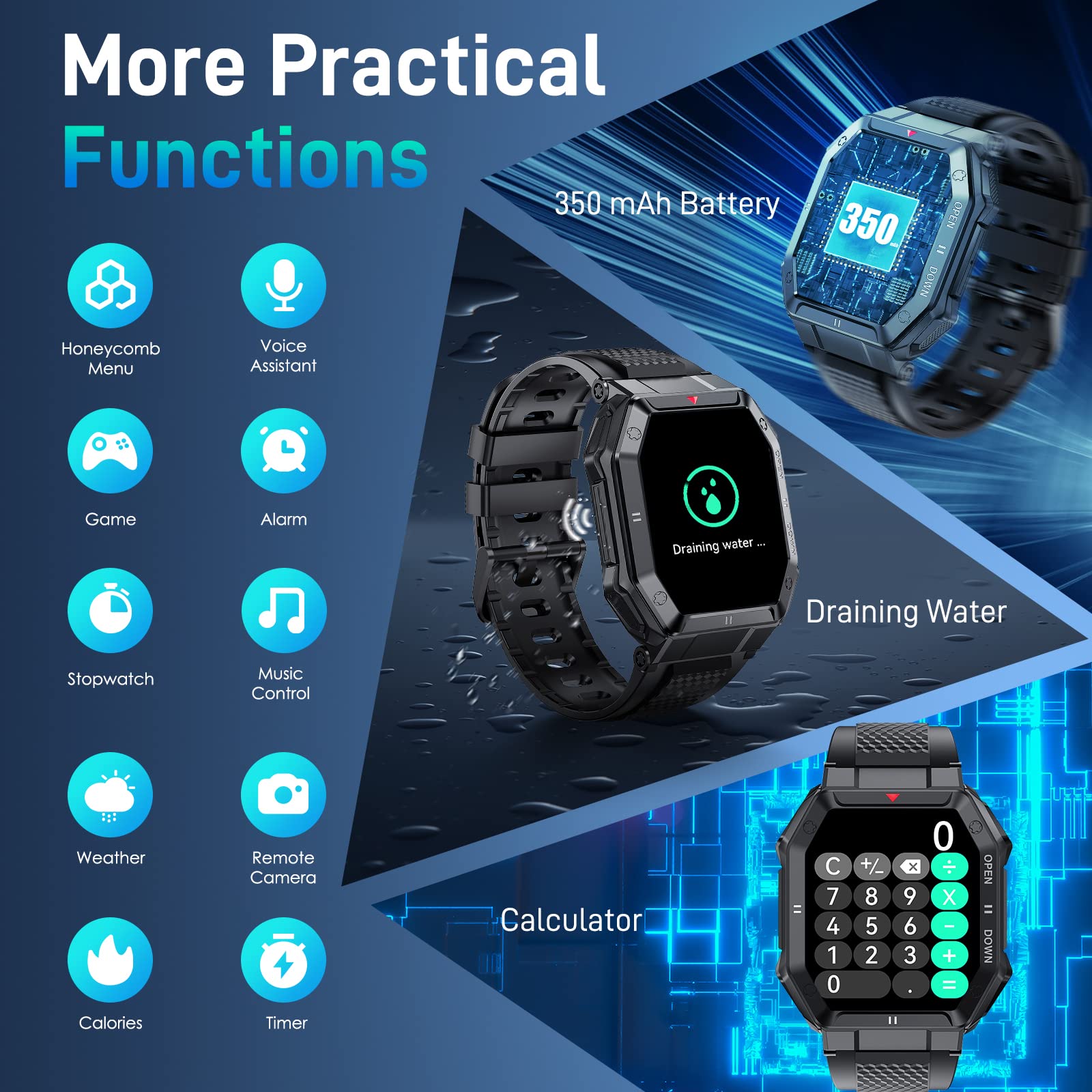Bassizo Smart Watch for Men (Answer/Make Call), 1.85 Inch HD Outdoor Military Tactical Sports Watch, Fitness Tracker Smart Watch with Heart Rate Blood Pressure Sleep Monitor for iPhone Android Phone