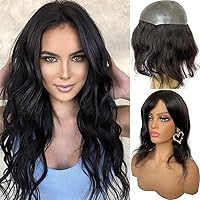 12INCH Hair Toppers for Women Real Human Hair Topper Miduim Density Full PU Base Hairpiece Hair Extensions (1B Black Color)