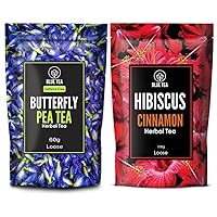 BLUE TEA - Butterfly Pea Flower Tea (2.11 Oz) + Hibiscus Cinnamon Tea (3.52 Oz) || FARM PACKED || Herbal Tea - Caffeine Tea - Non-GMO - Eco Conscious Zipper Pack |