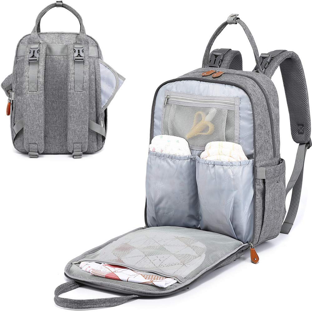 BabbleRoo Diaper Bag Backpack - Baby Essentials Travel Tote - Multi function Waterproof Diaper Bag, Travel Essentials Baby Bag with Changing Pad, Stroller Straps & Pacifier Case - Unisex, Light Gray