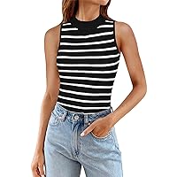 Striped T Shirt Women Tank Tops for Women 2024 Striped Pattern Fashion Y2k Cool Sexy Slim Fit with Sleeveless Round Neck Shirts Black Small