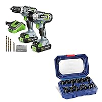 WORKPRO 20V Cordless Drill Combo Kit, Drill Driver and Impact Driver+WORKPRO 15 Pieces Impact Bolt & Nut Remover Set