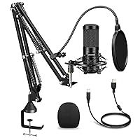 Aokeo USB Condenser Microphone, 192kHZ/24bit Professional PC Streaming Podcast Cardioid Microphone Kit with Boom Arm, Shock Mount, Pop Filter, for Recording, Gaming, YouTube,Meeting, Discord