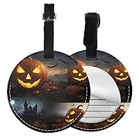 Halloween Pumpkin Print Round Luggage Tag, Round Leather Luggage Tag, Easy Identification Travel Tags