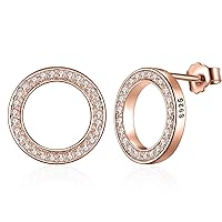 Rose Glod Stud Earrings 925 Sterling Silver Inlaid Cubic Zirconia for Women and Girls