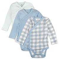 HonestBaby unisex-baby 3-pack Long Sleeve Side-snap Kimono Bodysuits Organic Cotton for Infant Baby Boys, Girls, Unisex