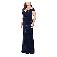 Xscape Womens Ruched Zippered Short Sleeve Off Shoulder Full-Length Formal Gown Dress