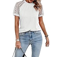 Womens Fashion Tops Lace Short Sleeve Tee Shirts Casual Knitted Blouses