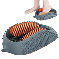 Lu-lala Shower Foot Scrubber - Portable Manual Foot Massager Cleaner Care for Soothe Feet Neuropathy Achy, Improve Foot Circulation - Wet and Dry use, Fits Plus Size Feet (Gray-Orange)