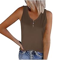 Basic Ribbed Tank Tops Women Button V Neck Sleeveless Stretch T-Shirts Summer Slim Casual Henley Shirt for Going Out
