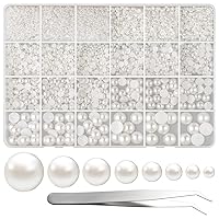 FEPITO 11070 Pcs Flat Back Pearl 8 Sizes Half Round Pearls Flatback Pearl Beads Half Pearl Bead for Crafts Embellishment Shoes DIY Phone Nail Making White