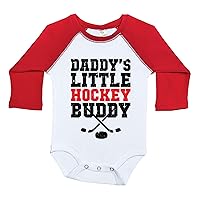 Hockey Raglan Onesie, Daddy's Little Hockey Buddy, Long Sleeve Baby Onesie