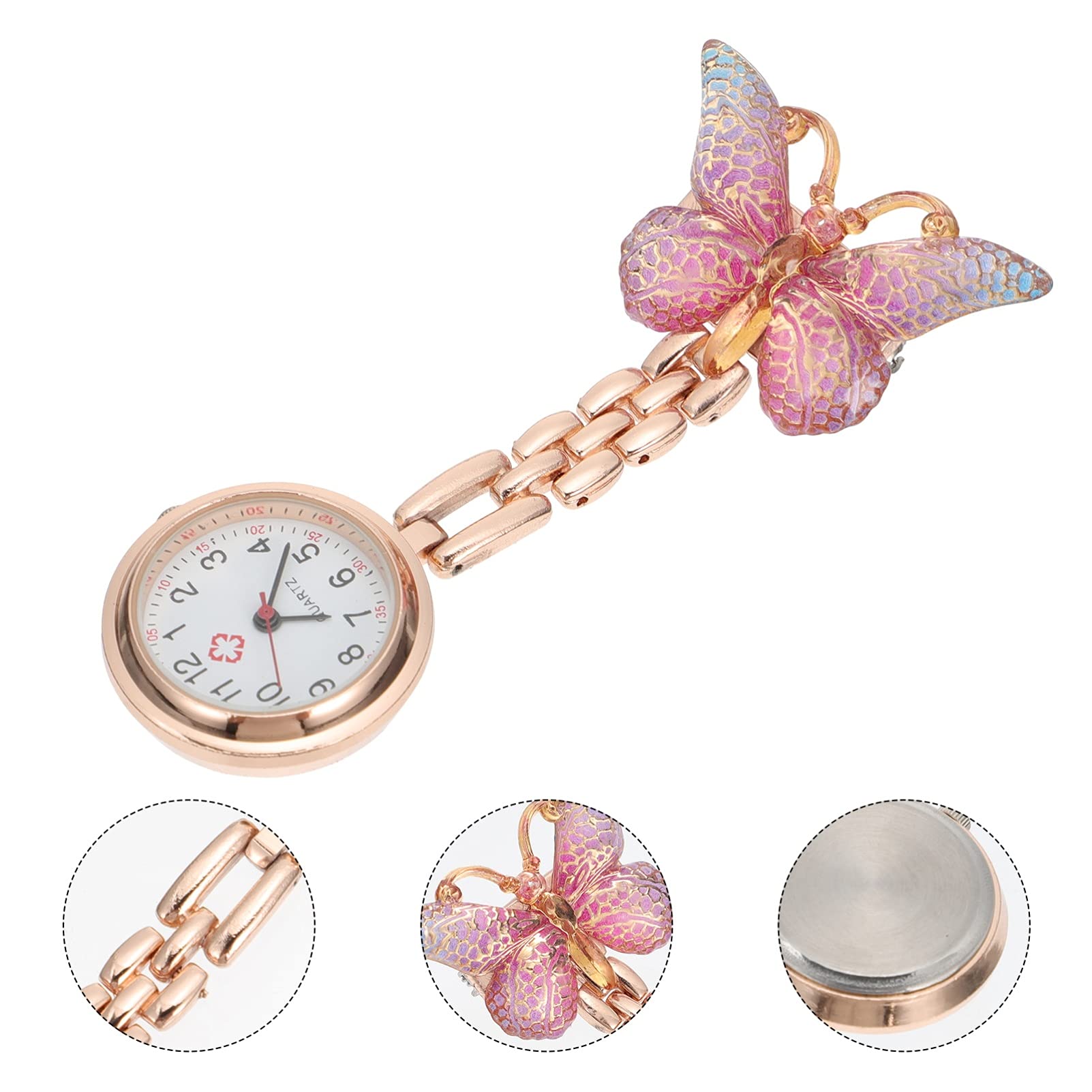 Hemobllo Nurse Watch with Butterfly Pattern Glass Lapel Watch Telescopic Quartz Watch Clip On Watch with Second Hand Stethoscope Badge Fob Medical Pocket Watch Jewelry Gift