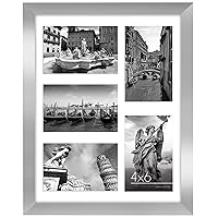 11x14 Collage Picture Frame in Silver - Displays Five 4x6 Frame Openings or One 11x14 Frame Without Mat - Engineered Wood, Shatter Resistant Glass, Includes Hanging Hardware for Wall