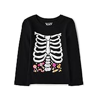 The Children's Place Baby Girls' and Toddler Halloween Long Sleeve Graphic T-Shirt, Candy Skeleton, 4T