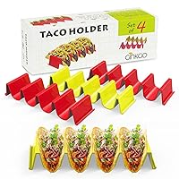 Ginkgo Taco Holders Colorful - Taco Tray Stand on Table, Including 4 sets and 3 Colors, Holds up to 4 Tacos Each, PP Health Material and Dishwasher Safe, Heavy-duty, for Home, Party, Kids