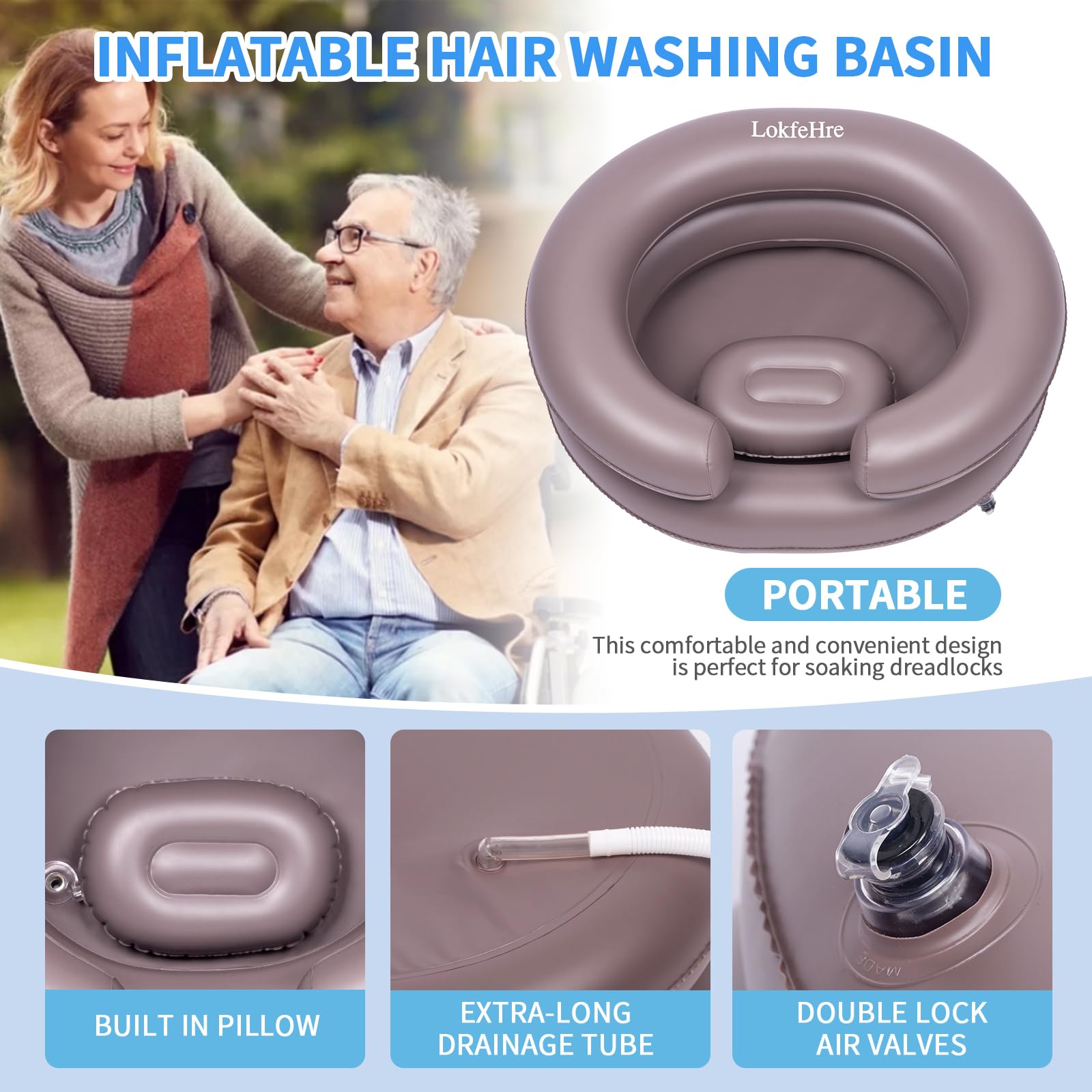 LOKFEHRE Portable Inflatable Hair Washing Basin for Bedridden - Wash Hair in Bed with Inflatable Shampoo Bowl.Hair Washing Basin for Elderly,Disabled,Injured,Ideal Inflatable Sink for Locs Detox