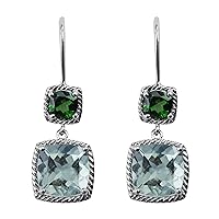 Green Amethyst Cushion Shape Gemstone Jewelry 925 Sterling Silver Drop Dangle Earrings For Women/Girls