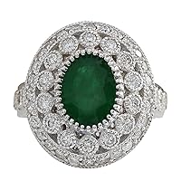 3.09 Carat Natural Green Emerald and Diamond (F-G Color, VS1-VS2 Clarity) 14K White Gold Cocktail Ring for Women Exclusively Handcrafted in USA