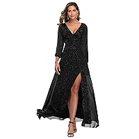 Ever-Pretty Women's Evening Gown V-Neck Front Wrap High Thigh Slit A Line Formal Dress 0739