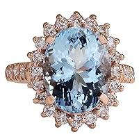 6.77 Carat Natural Blue Aquamarine and Diamond (F-G Color, VS1-VS2 Clarity) 14K Rose Gold Cocktail Ring for Women Exclusively Handcrafted in USA